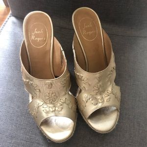 Jack Rogers gold wedges